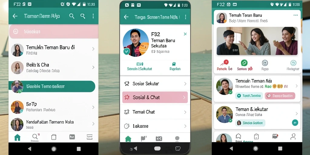 Antarmuka F32 yang menarik dan intuitif untuk mencari teman sekitar.