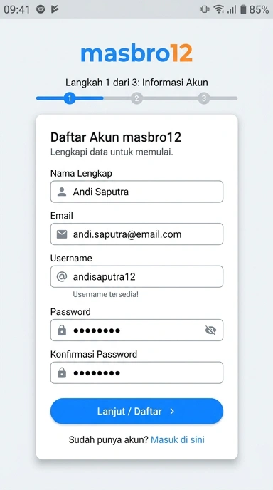 Tampilan halaman daftar masbro12